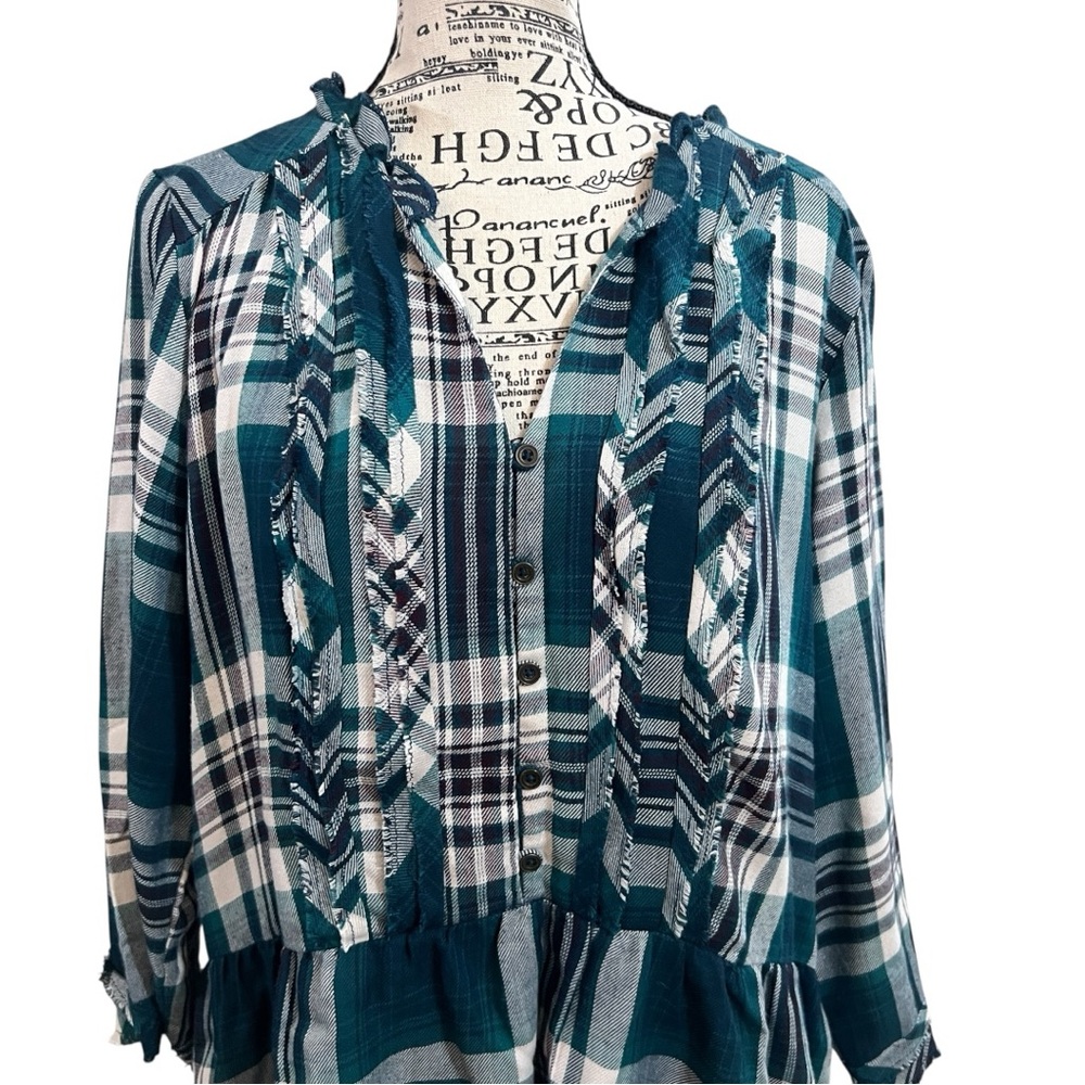 Knox Rose‎ Green Plaid Ruffle Blouse - Picture 2 of 11